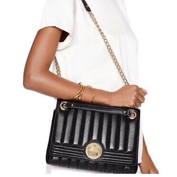 Kate Spade Evangeline Black Quilted Leather Bag Gold Chain - Picture 3 of 16